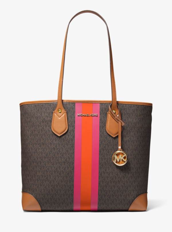 Damske Prenosná Taška Michael Kors Eva Large Signature Logo Stripe Ruzove - Kabelky Michael Kors Sleva | XOAPF-9216